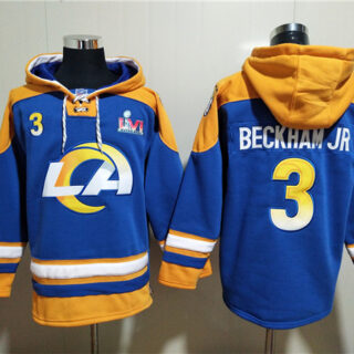 Men's Los Angeles Rams #3 Odell Beckham Jr. 2022 Royal Super Bowl LVI Champions Pullover Hoodie