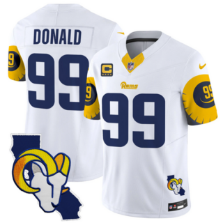 Men's Los Angeles Rams #99 Aaron Donald White 2025 4-Star C Patch F.U.S.E. V2 Limited Stitched Football Jersey