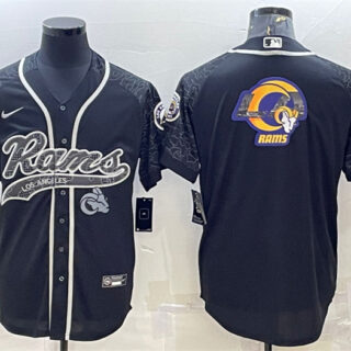 Men's Los Angeles Rams Black Reflective Team Big Logo With Patch Cool Base Stitched Baseball Jersey