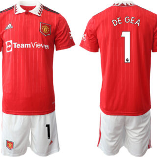 Men's Manchester United #1 Degea 22 23 Red Home Soccer Jersey Suit