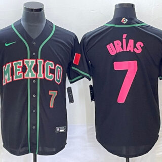 Men's Mexico Baseball #7 Julio Urias 2023 Black World Baseball With Patch Classic Stitched Jersey
