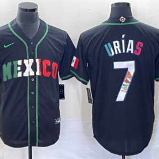 Men's Mexico Baseball #7 Julio Urias 2023 Black World Baseball With Patch Classic Stitched Jersey