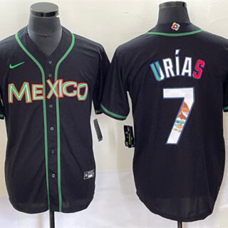 Men's Mexico Baseball #7 Julio Urias 2023 Black World Baseball With Patch Classic Stitched Jersey