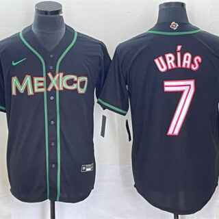 Men's Mexico Baseball #7 Julio Urias 2023 Black World Baseball With Patch Classic Stitched Jersey