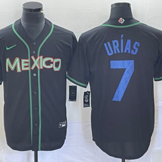 Men's Mexico Baseball #7 Julio Urias 2023 Black World Baseball With Patch Classic Stitched Jersey