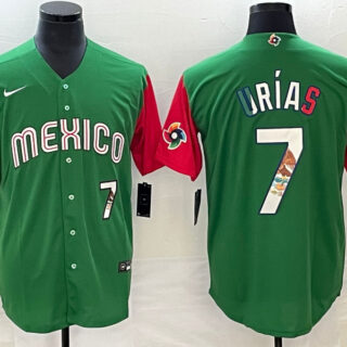 Men's Mexico Baseball #7 Julio Urias 2023 Green World Baseball Classic With Patch Stitched Jersey
