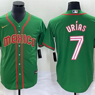 Men's Mexico Baseball #7 Julio Urias 2023 Green World Baseball With Patch Classic Stitched Jersey 1