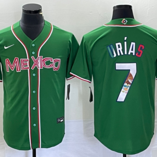 Men's Mexico Baseball #7 Julio Urias 2023 Green World Baseball With Patch Classic Stitched Jersey