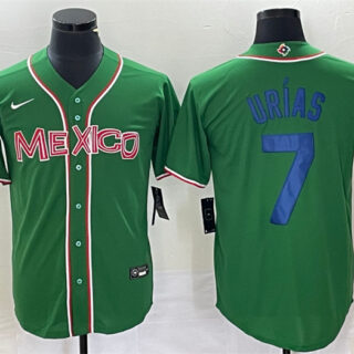 Men's Mexico Baseball #7 Julio Urias 2023 Green World Baseball With Patch Classic Stitched Jersey 2