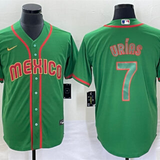 Men's Mexico Baseball #7 Julio Urias 2023 Green World Baseball With Patch Classic Stitched Jersey 2