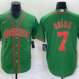 Men's Mexico Baseball #7 Julio Urias 2023 Green World Baseball With Patch Classic Stitched Jersey 3