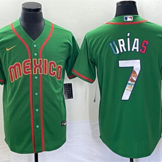 Men's Mexico Baseball #7 Julio Urias 2023 Green World Baseball With Patch Classic Stitched Jersey 5