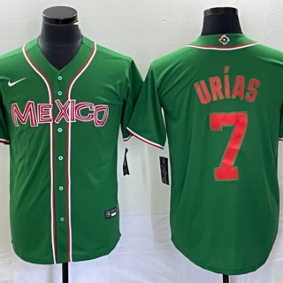 Men's Mexico Baseball #7 Julio Urias 2023 Green World Baseball With Patch Classic Stitched Jersey 6