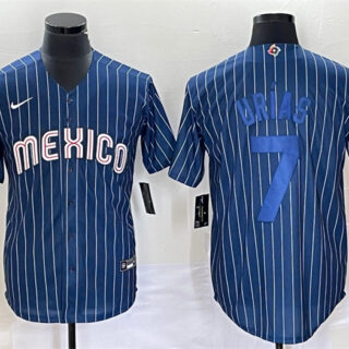 Men's Mexico Baseball #7 Julio Urias 2023 Navy World Baseball Classic Stitched Jersey 2