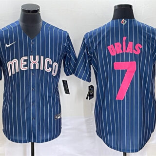 Men's Mexico Baseball #7 Julio Urias 2023 Navy World Baseball Classic Stitched Jersey 3