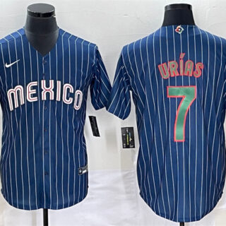 Men's Mexico Baseball #7 Julio Urias 2023 Navy World Baseball Classic Stitched Jersey 4