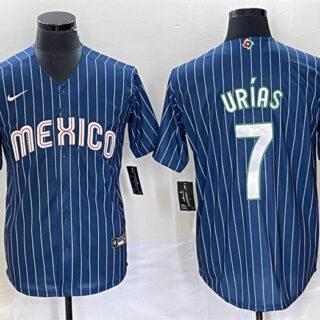 Men's Mexico Baseball #7 Julio Urias 2023 Navy World Baseball Classic Stitched Jersey