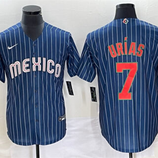 Men's Mexico Baseball #7 Julio Urias 2023 Navy World Baseball Classic Stitched Jerseys 1
