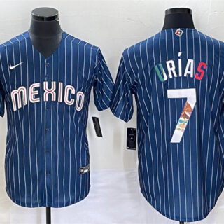 Men's Mexico Baseball #7 Julio Urias 2023 Navy World Baseball Classic Stitched Jerseys