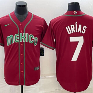 Men's Mexico Baseball #7 Julio Urias 2023 Red World Baseball Classic Replica Stitched Jersey