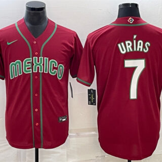 Men's Mexico Baseball #7 Julio Urias 2023 Red World Baseball Classic Stitched Jersey