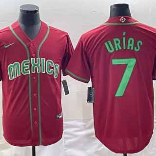 Men's Mexico Baseball #7 Julio Urias 2023 Red World Baseball Classic Stitched Jersey