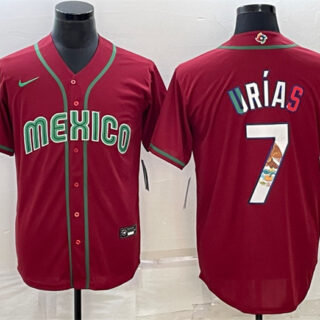Men's Mexico Baseball #7 Julio Urias 2023 Red World Baseball Classic Stitched Jerseys