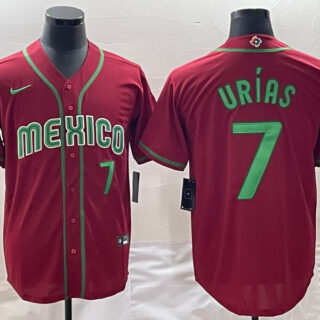 Men's Mexico Baseball #7 Julio Urias 2023 Red World Baseball Classic Stitched Jerseys