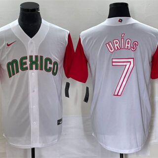 Men's Mexico Baseball #7 Julio Urias 2023 White Red World Baseball With Patch Classic Stitched Jersey 4
