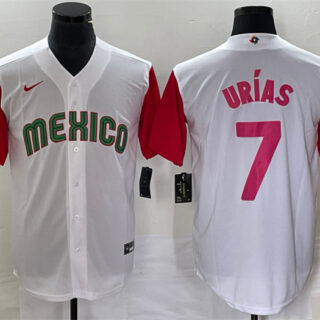 Men's Mexico Baseball #7 Julio Urias 2023 White Red World Baseball With Patch Classic Stitched Jersey 6