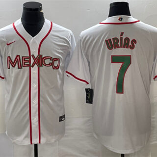 Men's Mexico Baseball #7 Julio Urias 2023 White World Baseball With Patch Classic Stitched Jerseys