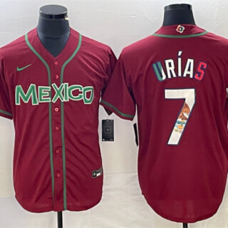 Men's Mexico Baseball #7 Julio Urias Red 2023 World Baseball Classic Stitched Jerseys