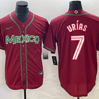 Men's Mexico Baseball #7 Julio Urias Red 2023 World Baseball Classic Stitched Jersey
