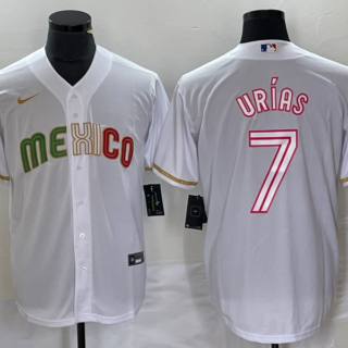 Men's Mexico Baseball #7 Julio Urias White 2023 World Baseball Classic Stitched Jersey