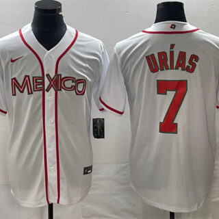 Men's Mexico Baseball #7 Julio Urias White 2023 World Baseball Classic Stitched Jersey