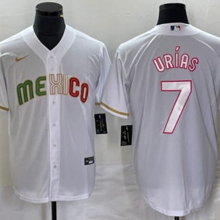 Men's Mexico Baseball #7 Julio Urias White 2023 World Baseball Classic Stitched Jerseys