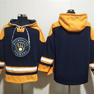 Men's Milwaukee Brewers Blank Black Gold Ageless Must-Have Lace-Up Pullover Hoodie