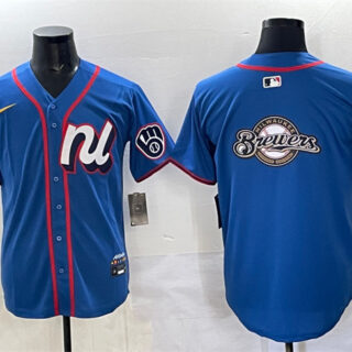 Men's Milwaukee Brewers Team Big Logo Blue 2025 All-Star Edition Limited Stitched Baseball Jersey