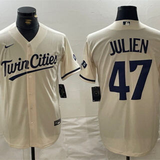 Men's Minnesota Twins #47 Edouard Julien Cream Cool Base Stitched Baseball Jersey
