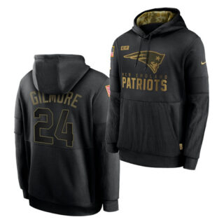 Men's New England Patriots #24 Stephon Gilmore 2020 Salute To Service Black Sideline Performance Pullover Hoodie