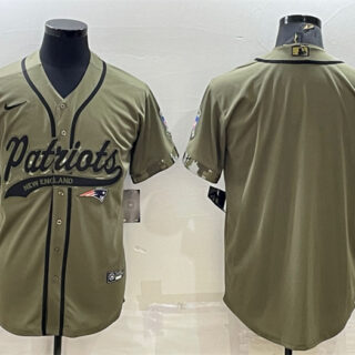 Men's New England Patriots Blank Olive Salute To Service Cool Base Stitched Baseball Jersey