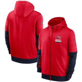 Men's New England Patriots New 2020 Nike Red Black Fan Gear Mascot Performance Full Zip Hoodie