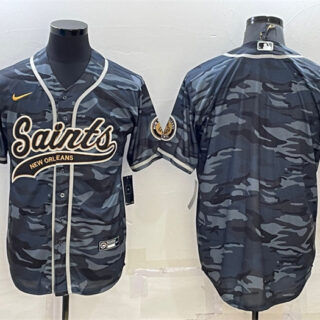 Men's New Orleans Saints Blank Grey Camo With Patch Cool Base Stitched Baseball Jerse