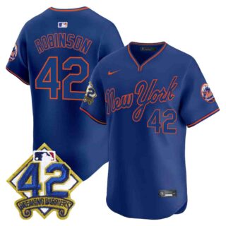 Men's New York Mets 2025 Jackie Robinson Patch Road Alternate Jersey All Stitched Jackie Robinson #42