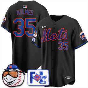 Men's New York Mets 2025 Spring Training Jersey All Stitched Black Clay Holmes #35