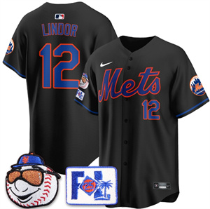 Men's New York Mets 2025 Spring Training Jersey All Stitched Black Francisco Lindor #12