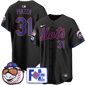 Men's New York Mets 2025 Spring Training Jersey All Stitched Black Mike Piazza #31
