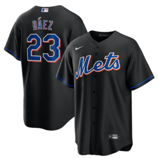 Men's New York Mets #23 Javier Baez 2022 Black Cool Base Stitched Baseball Jersey
