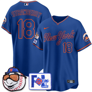 Men's New York Mets Blue Road 2025 Spring Training Jersey All Stitched Blue Darryl Strawberry #18