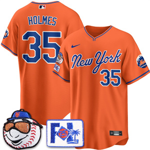 Men's New York Mets Blue Road 2025 Spring Training Jersey All Stitched Orange Clay Holmes #35